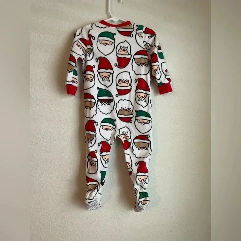Carters baby fleece footie Santa print red and white pajamas size 18 months